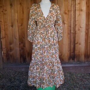 Juillet 100% Cotton Merritt Maxi Dress In Oona Sunflower Print Woman's Size M